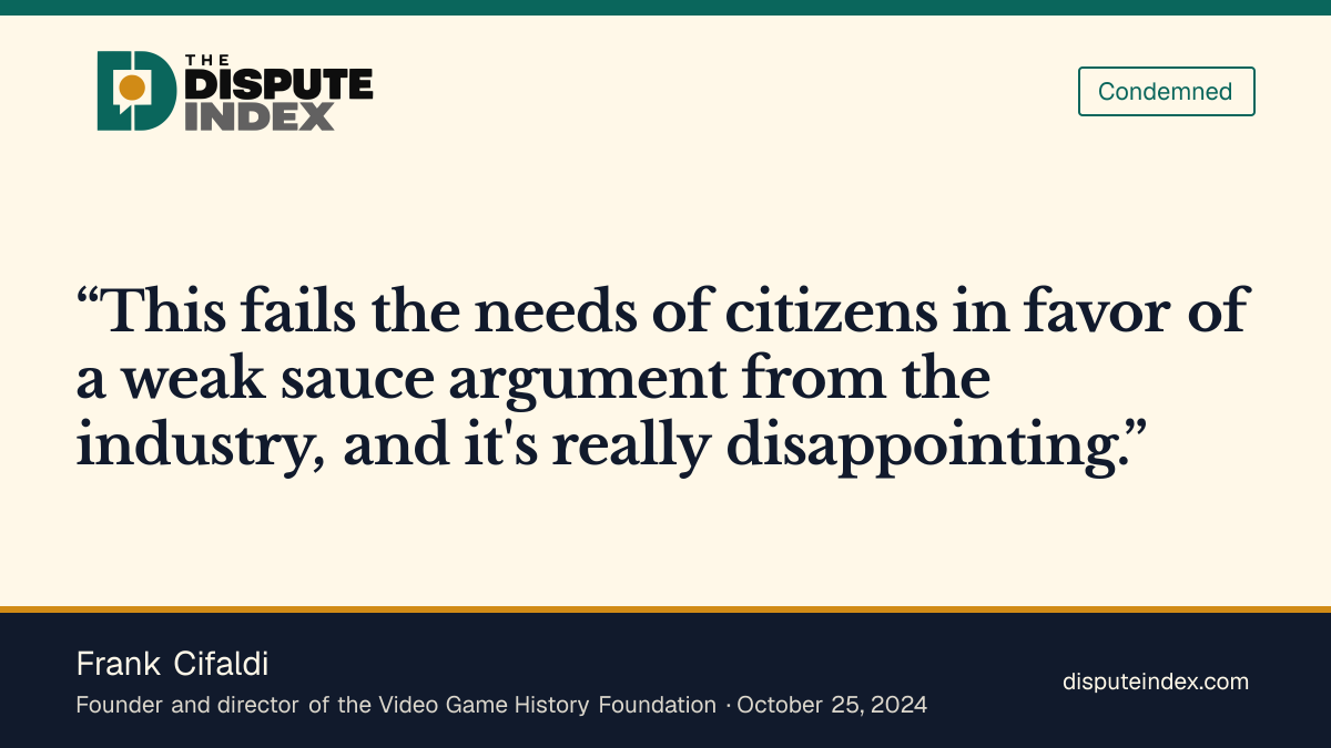 Quote card: Frank Cifaldi, Frank Cifaldi condemns the remote game-research access decision