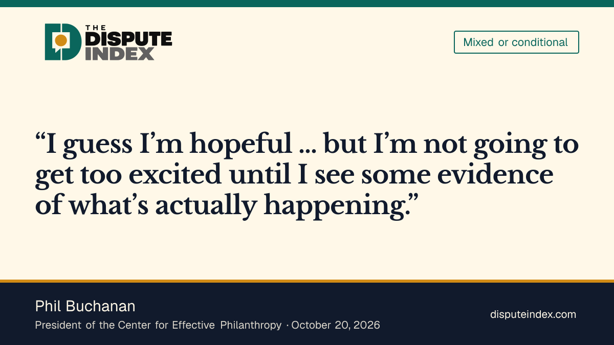 Quote card: Phil Buchanan, Buchanan welcomes Anthropic's commitment but wants evidence of what the fund does