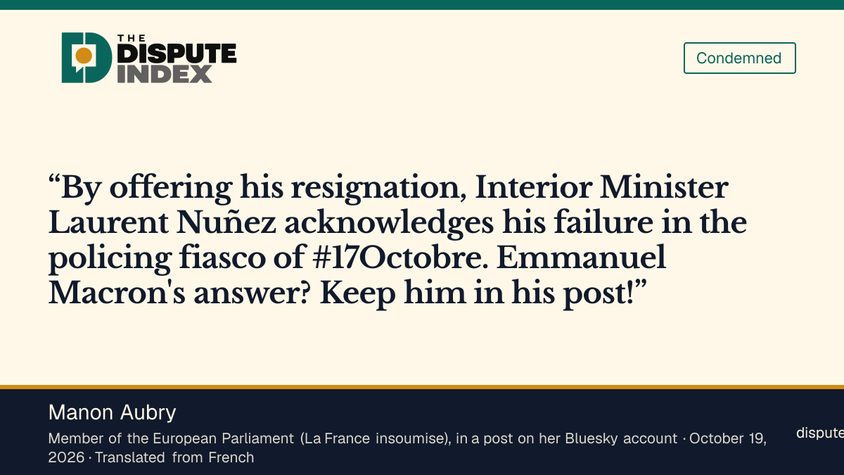 Quote card: Manon Aubry, Aubry says Nuñez's resignation offer acknowledges a policing fiasco