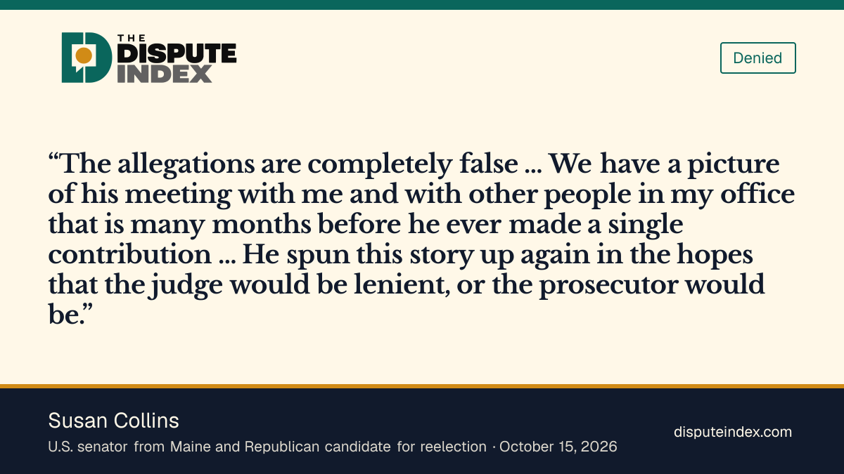 Quote card: Susan Collins, Collins calls the Navatek allegations completely false