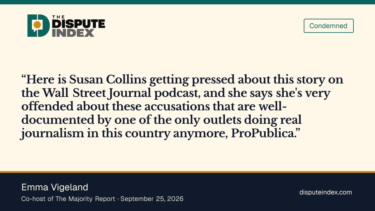 Quote card: Emma Vigeland, Emma Vigeland calls the Navatek accusations against Susan Collins well documented