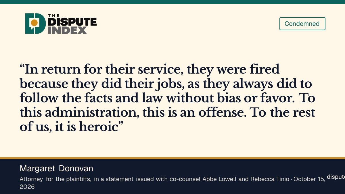 Quote card: Margaret Donovan, The plaintiffs' attorneys say the nine were fired because they did their jobs