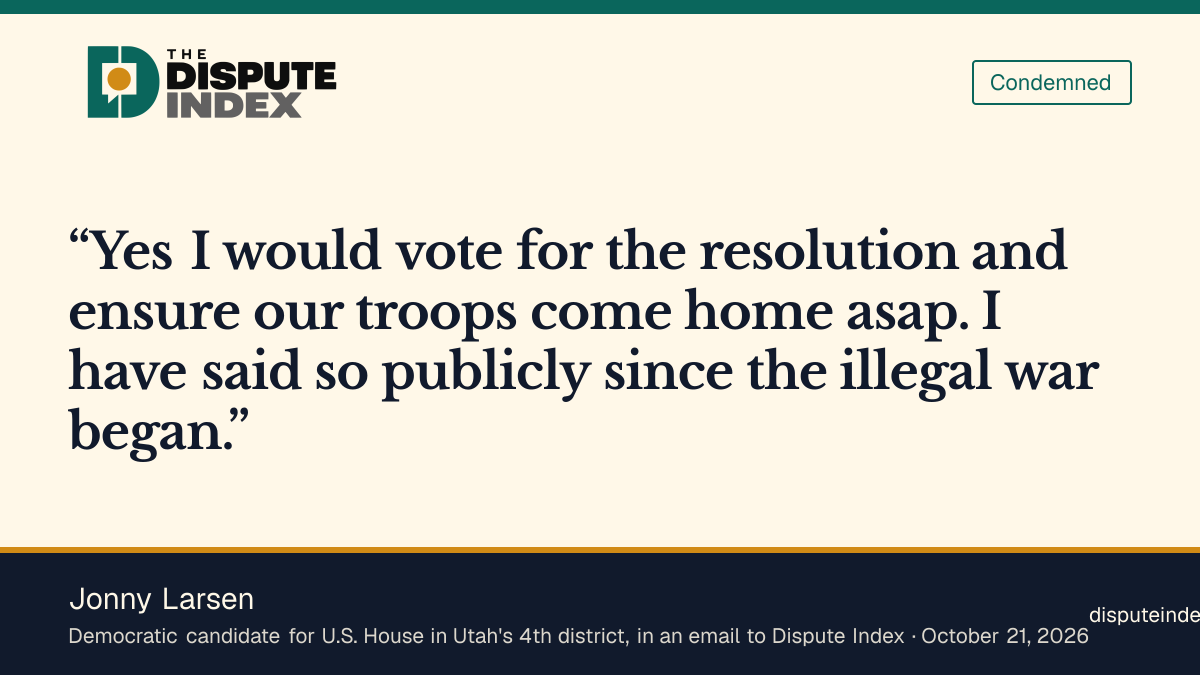 Quote card: Jonny Larsen, Jonny Larsen says he would vote for the Iran war powers resolution