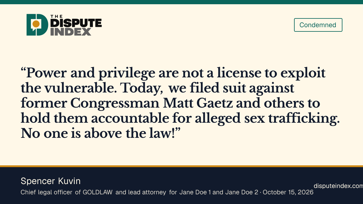Quote card: Spencer Kuvin, The women's attorney says the suit seeks to hold Gaetz accountable for alleged sex trafficking