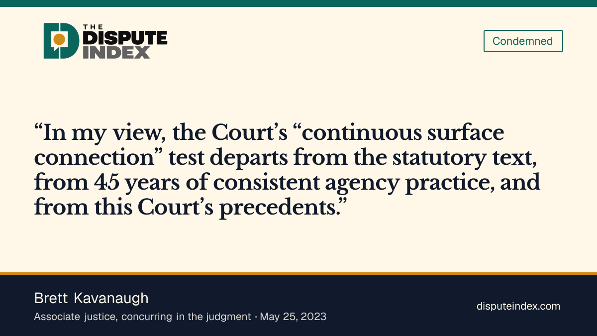Quote card: Brett Kavanaugh, Kavanaugh rejects Sackett's narrow wetlands test