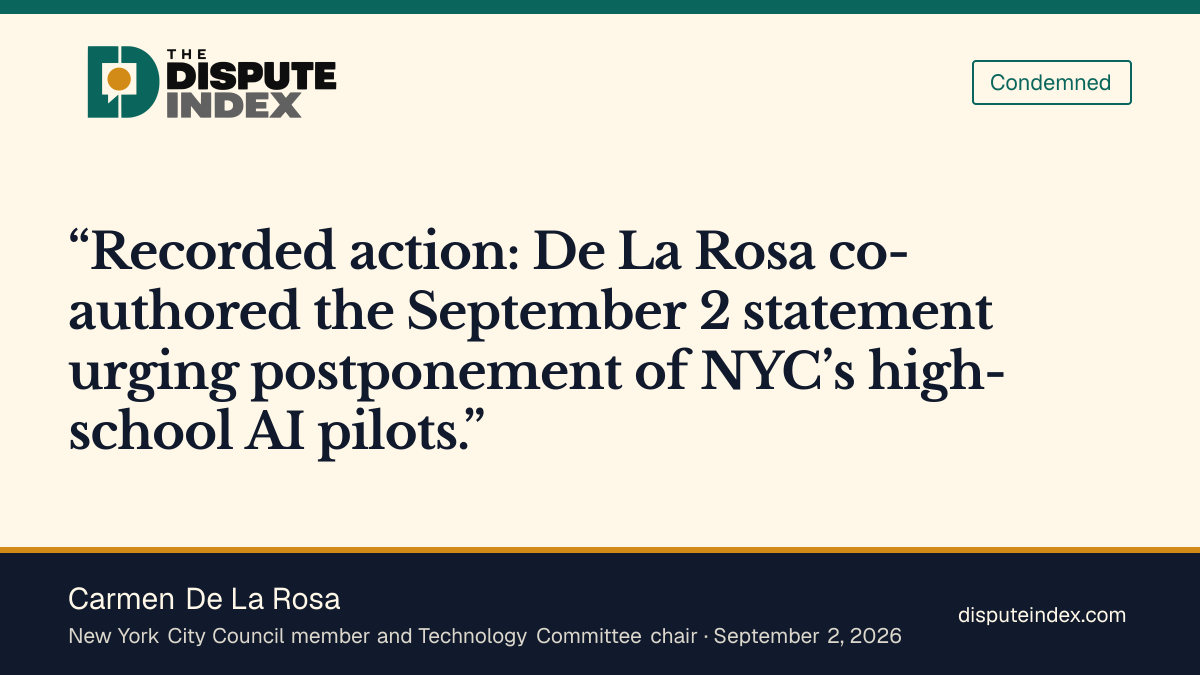 Quote card: Carmen De La Rosa, De La Rosa co-issues the call to postpone high-school pilots