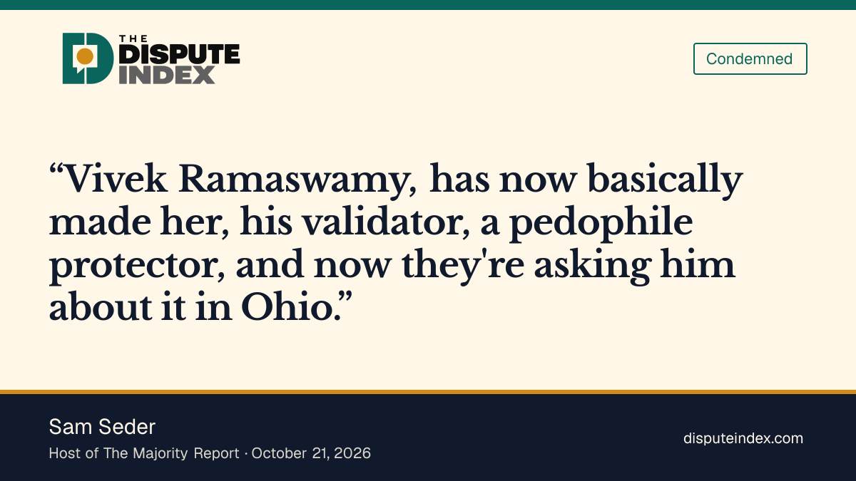 Quote card: Sam Seder, Sam Seder says Ramaswamy made Acton's mother his validator