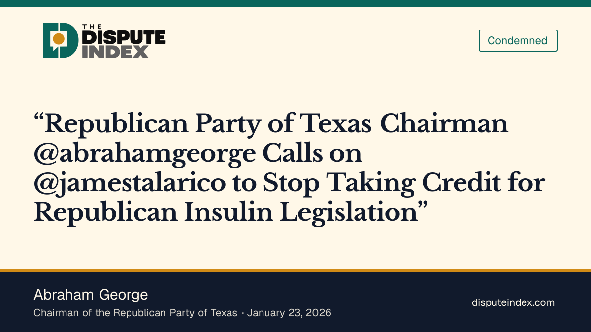 Quote card: Abraham George, Abraham George calls on Talarico to stop claiming insulin-legislation credit