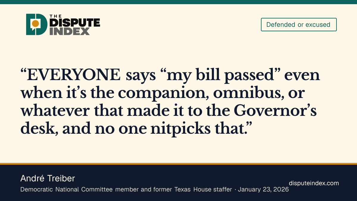 Quote card: André Treiber, André Treiber defends Talarico’s legislative-credit language