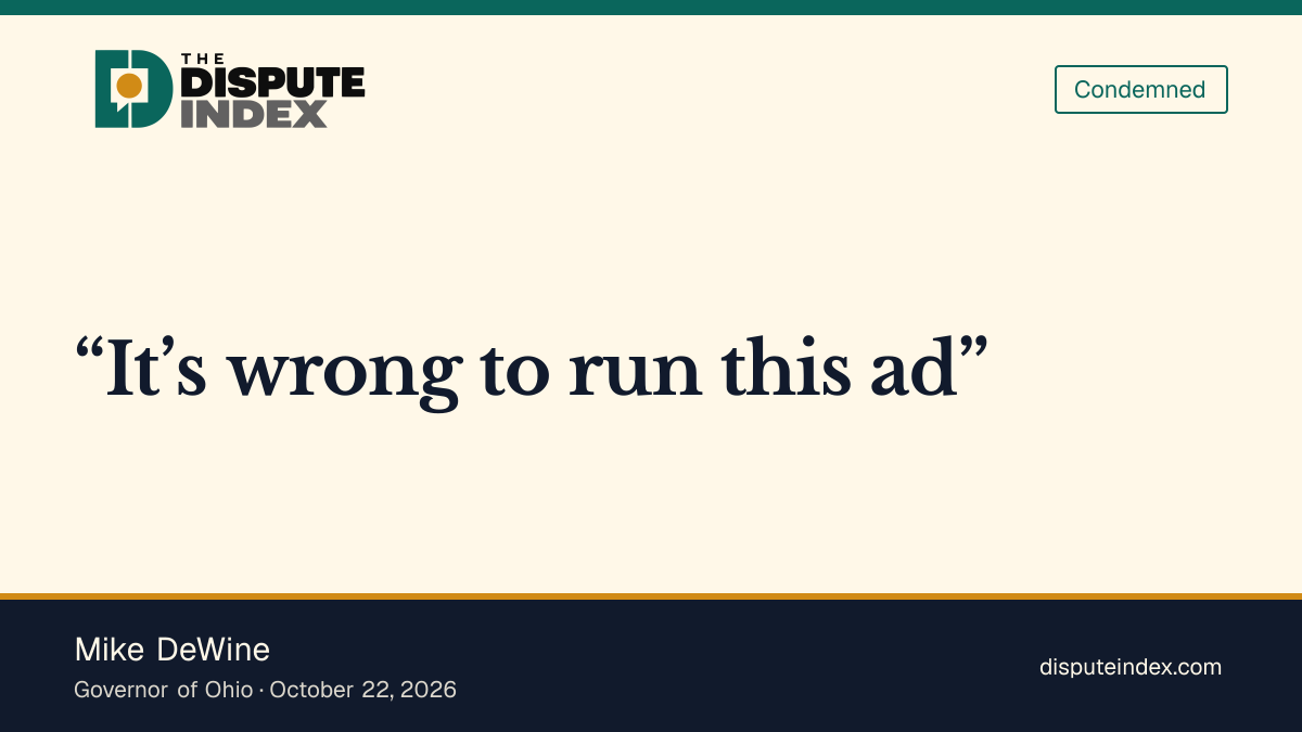 Quote card: Mike DeWine, Mike DeWine urges Ramaswamy's campaign to take down the ad featuring Acton's mother