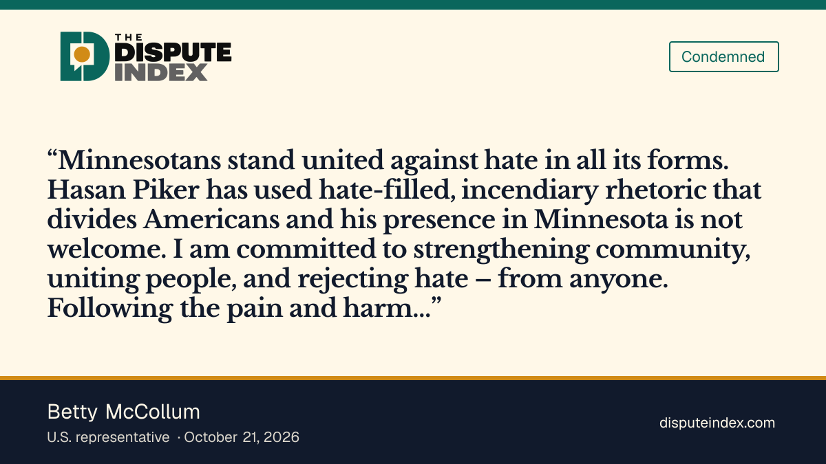 Quote card: Betty McCollum, Betty McCollum objects to Piker's Minnesota appearance