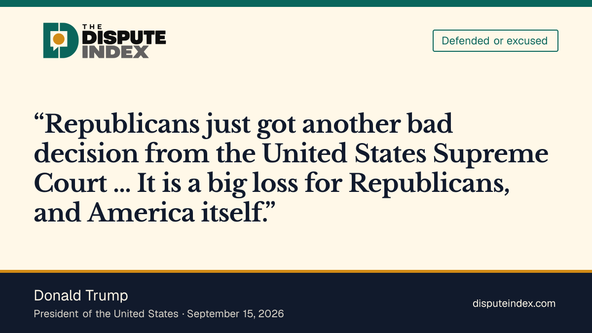 Quote card: Donald Trump, Trump attacks the stay denial and calls mail-in voting a “disaster”