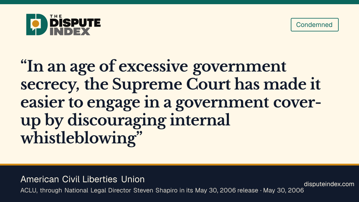 Quote card: American Civil Liberties Union, ACLU criticizes Garcetti ruling on internal whistleblowing