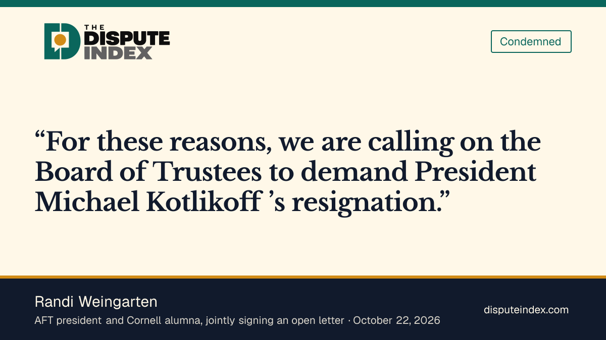 Quote card: Randi Weingarten, Randi Weingarten joins Melinda Person in seeking Kotlikoff's resignation