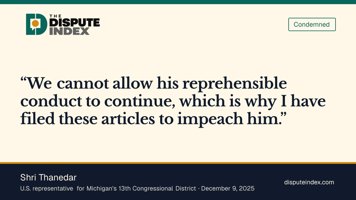 Quote card: Shri Thanedar, Thanedar calls for Hegseth’s impeachment