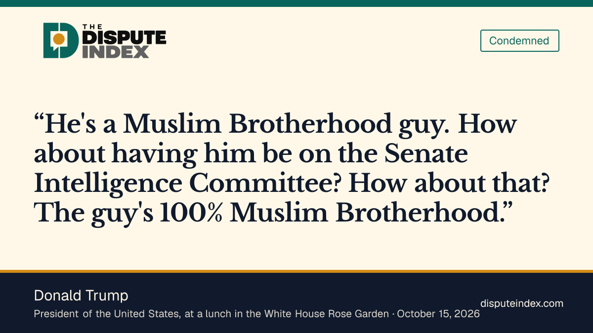 Quote card: Donald Trump, Trump says El-Sayed is "100% Muslim Brotherhood"