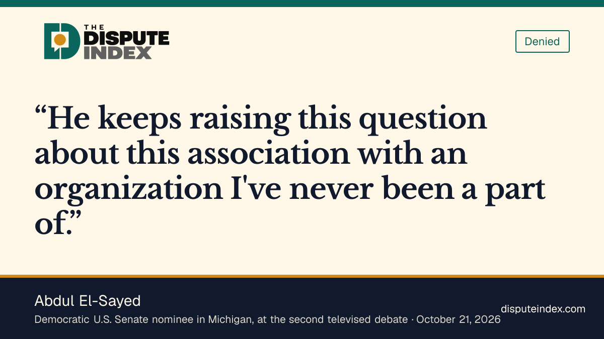 Quote card: Abdul El-Sayed, El-Sayed tells Rogers at the final debate he has never been part of the Muslim Brotherhood