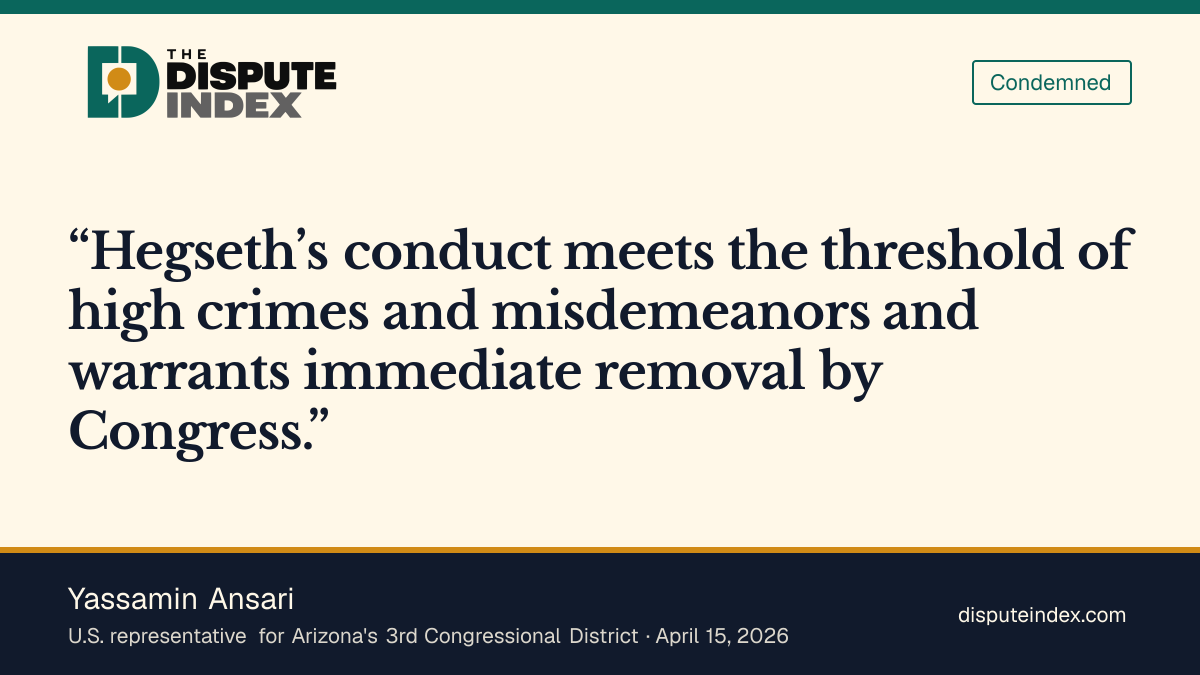 Quote card: Yassamin Ansari, Ansari says Hegseth warrants removal by Congress