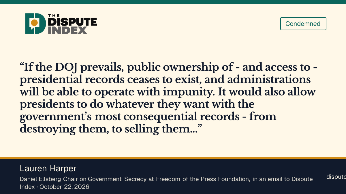 Quote card: Lauren Harper, Lauren Harper says a DOJ win would end public ownership of presidential records