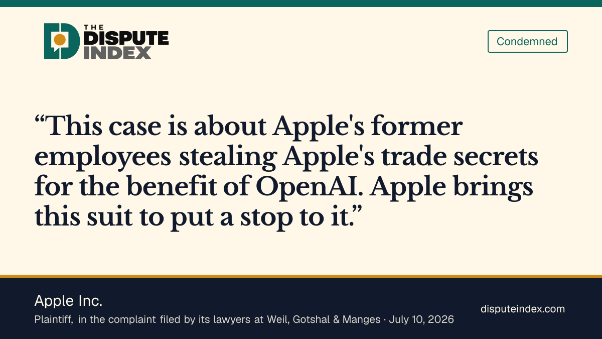 Quote card: Apple Inc., Apple says its former employees stole its trade secrets for OpenAI's benefit