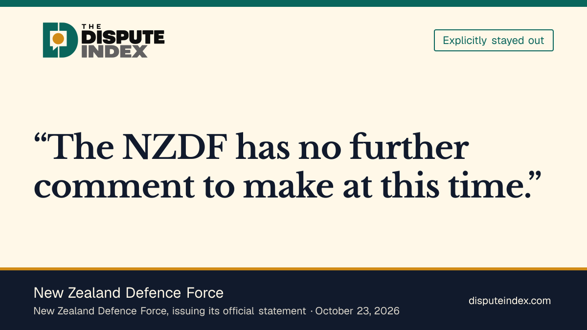 Quote card: New Zealand Defence Force, NZDF declines further comment on Davies's resignation