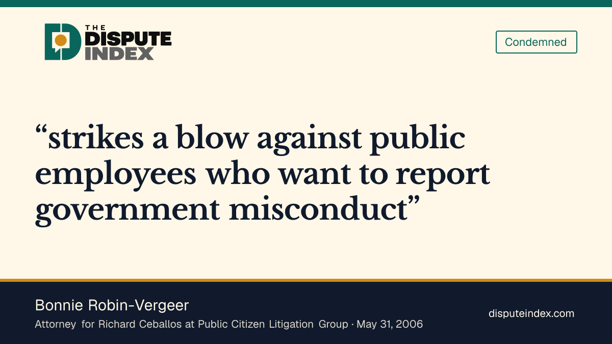 Quote card: Bonnie Robin-Vergeer, Robin-Vergeer says the Garcetti decision strikes a blow against employees who report misconduct