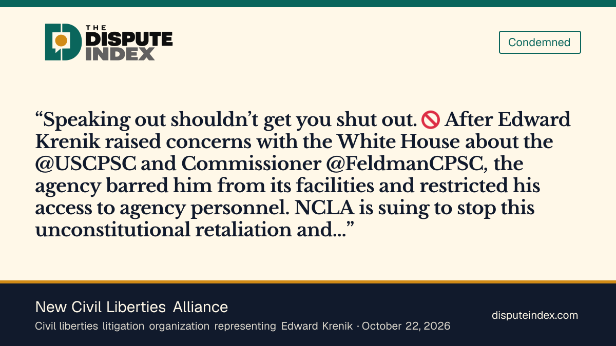 Quote card: New Civil Liberties Alliance, NCLA calls CPSC's ban on Krenik unconstitutional retaliation
