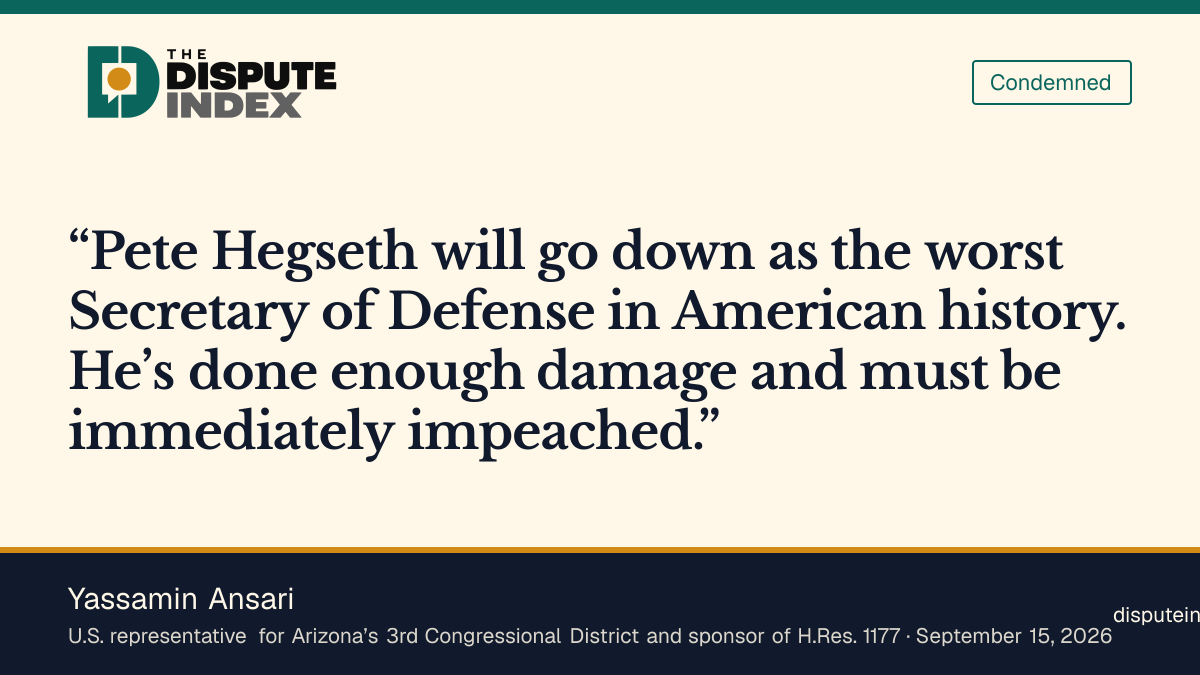 Quote card: Yassamin Ansari, Ansari says Hegseth must be impeached immediately
