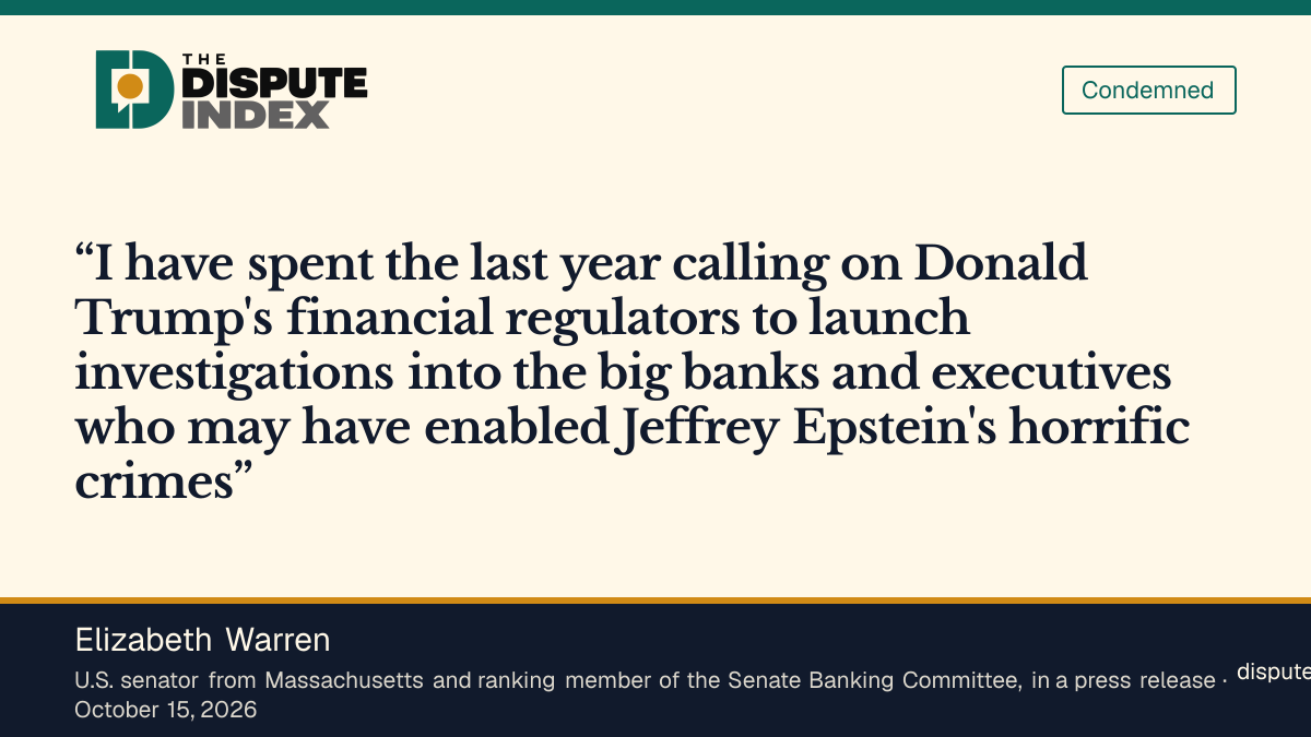 Quote card: Elizabeth Warren, Warren says regulators failed to investigate banks tied to Epstein