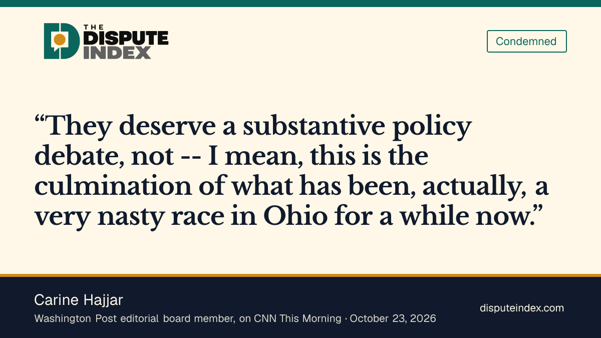 Quote card: Carine Hajjar, Hajjar says Ohio voters deserve a policy debate instead