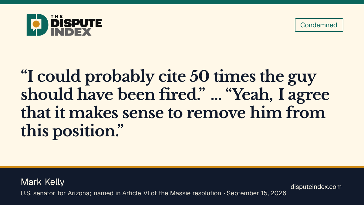 Quote card: Mark Kelly, Mark Kelly says removing Hegseth makes sense