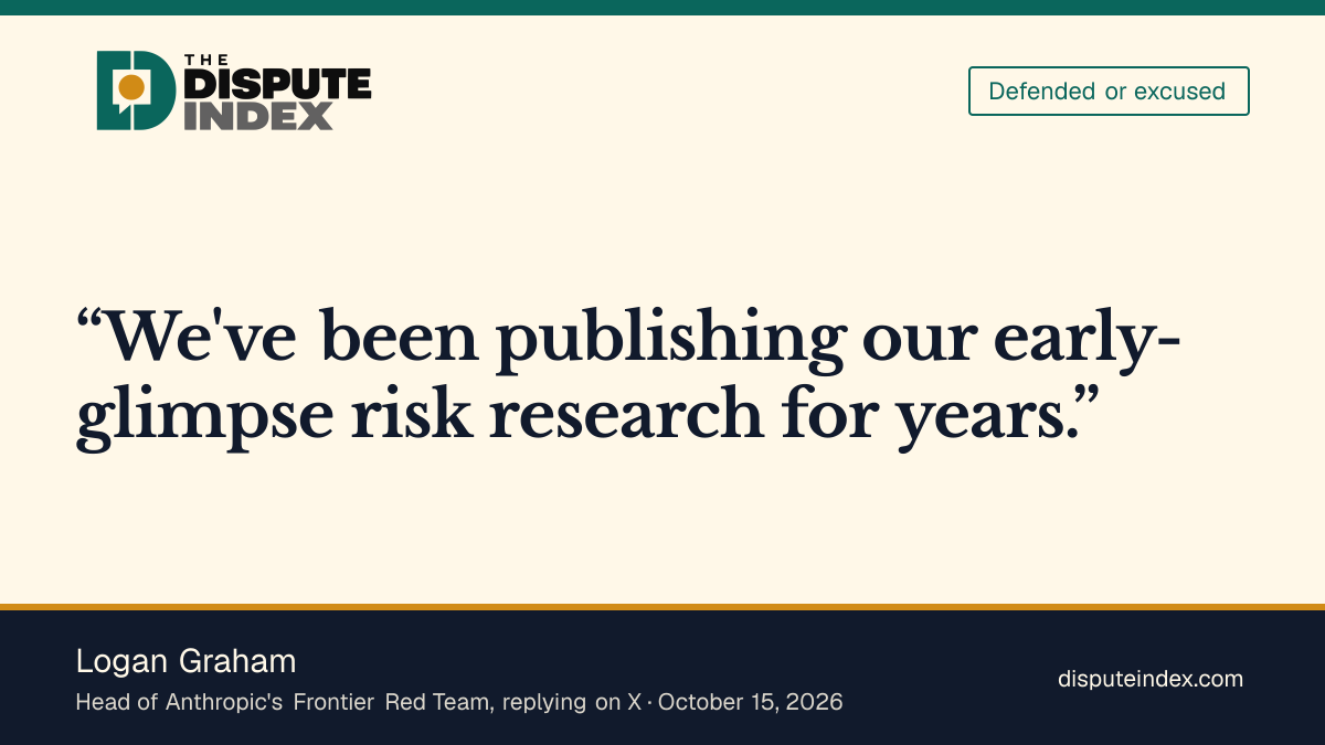 Quote card: Logan Graham, Graham defends publishing early research on advanced AI risks