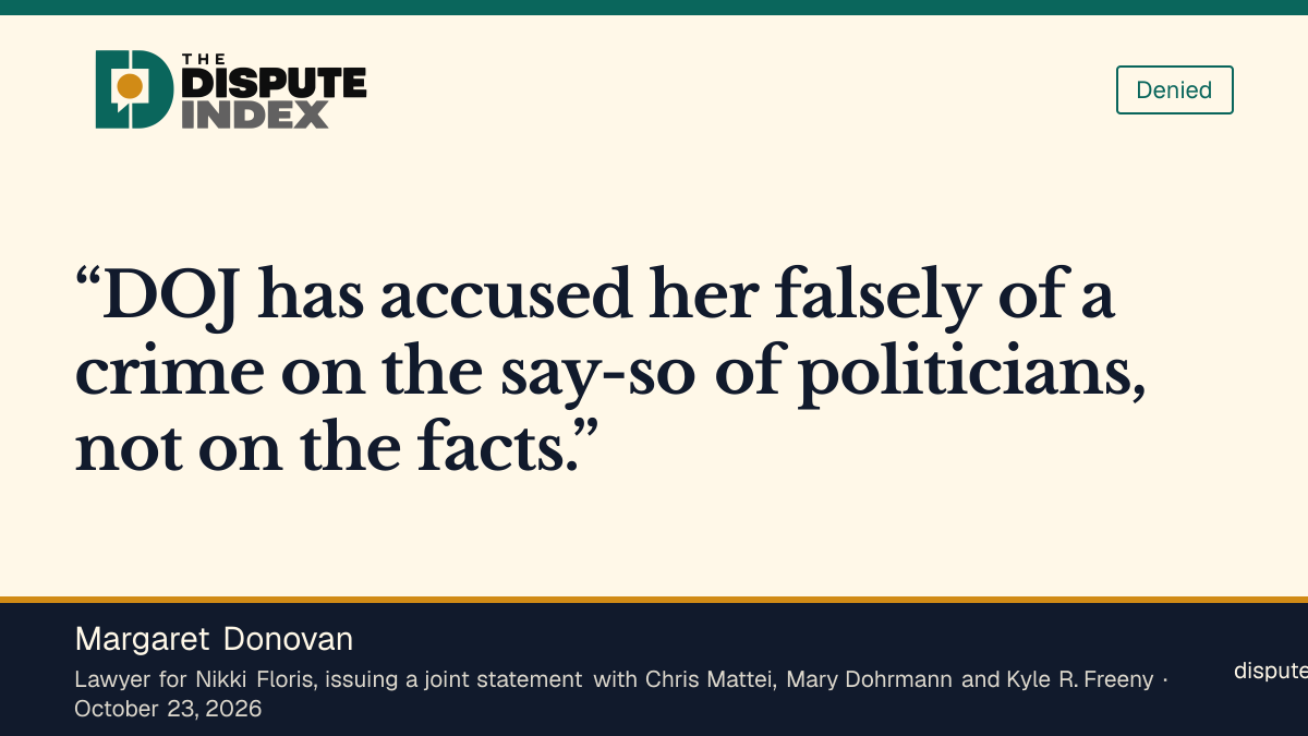 Quote card: Margaret Donovan, Donovan and co-counsel reject the accusation against Floris