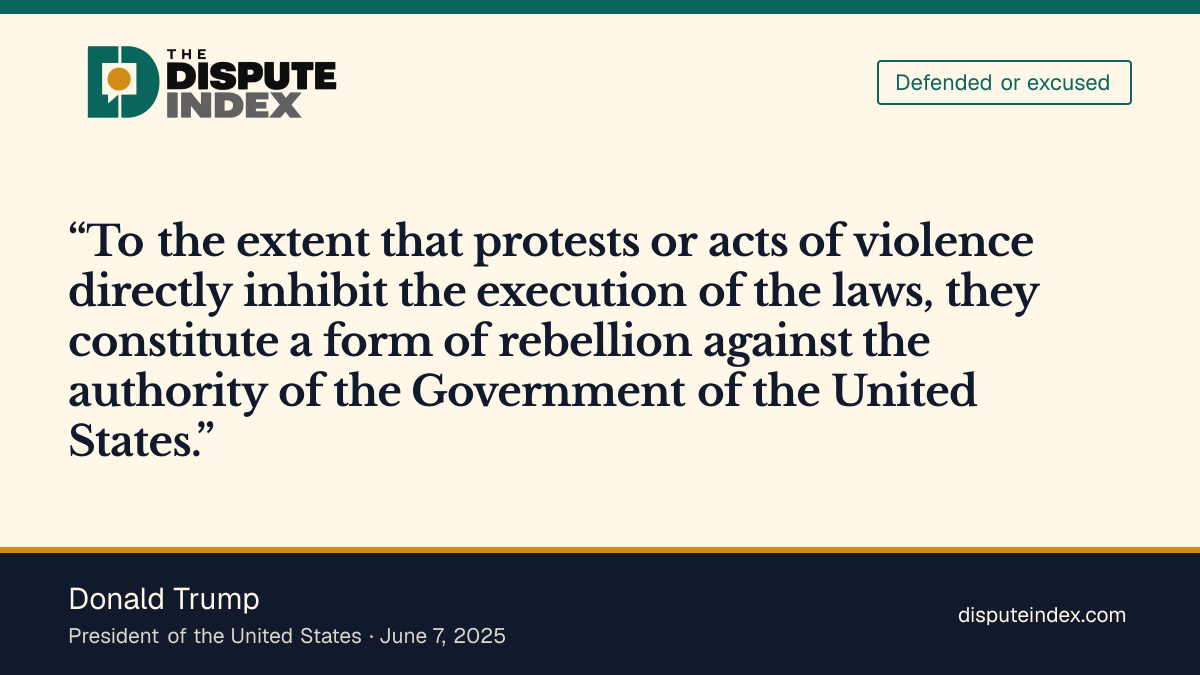 Quote card: Donald Trump, Trump invokes rebellion to justify the Guard call-up