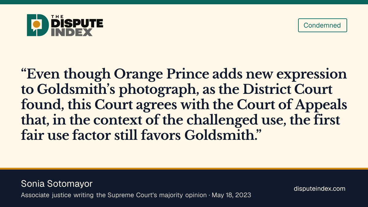 Quote card: Sonia Sotomayor, Sotomayor rejects the Foundation's first-factor defense for the Orange Prince license
