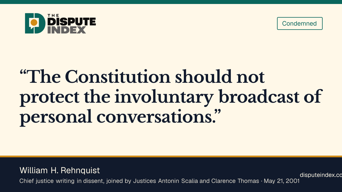 Quote card: William H. Rehnquist, Rehnquist rejects constitutional protection for the challenged broadcast