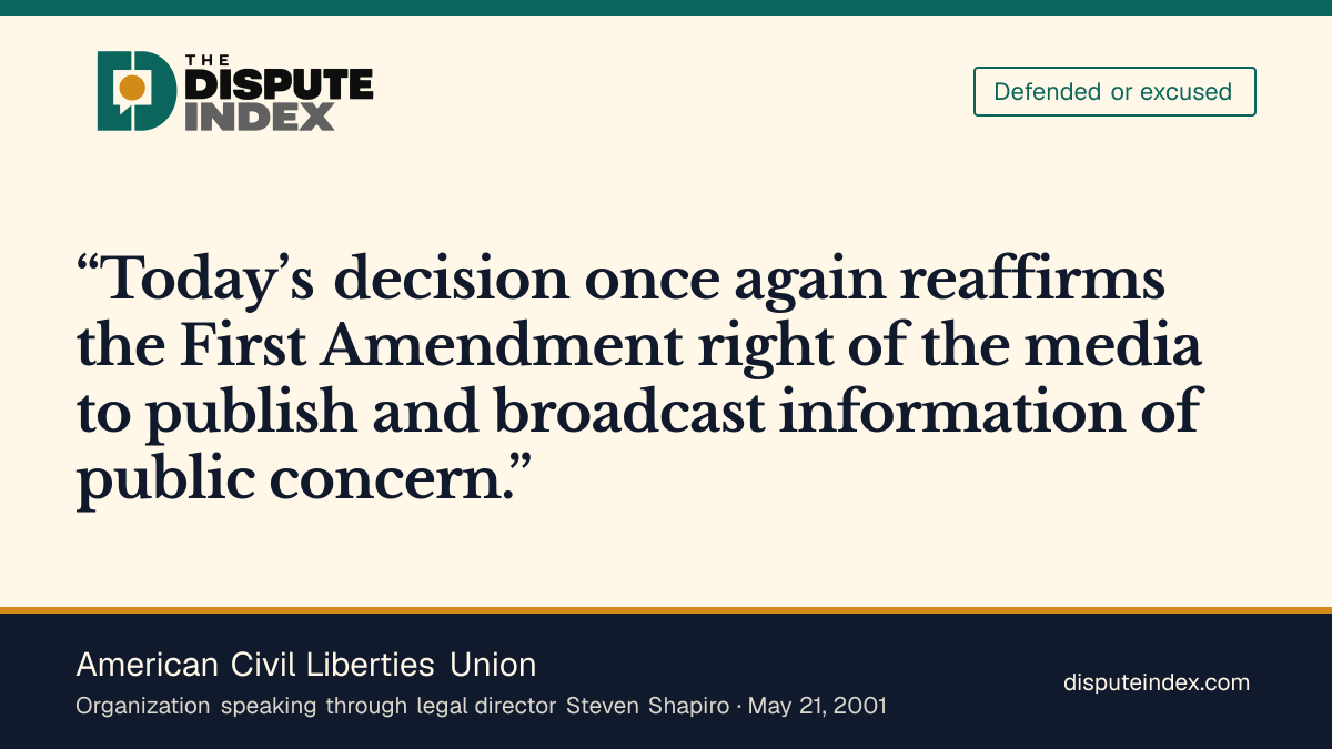 Quote card: American Civil Liberties Union, The ACLU welcomes protection for public-concern reporting