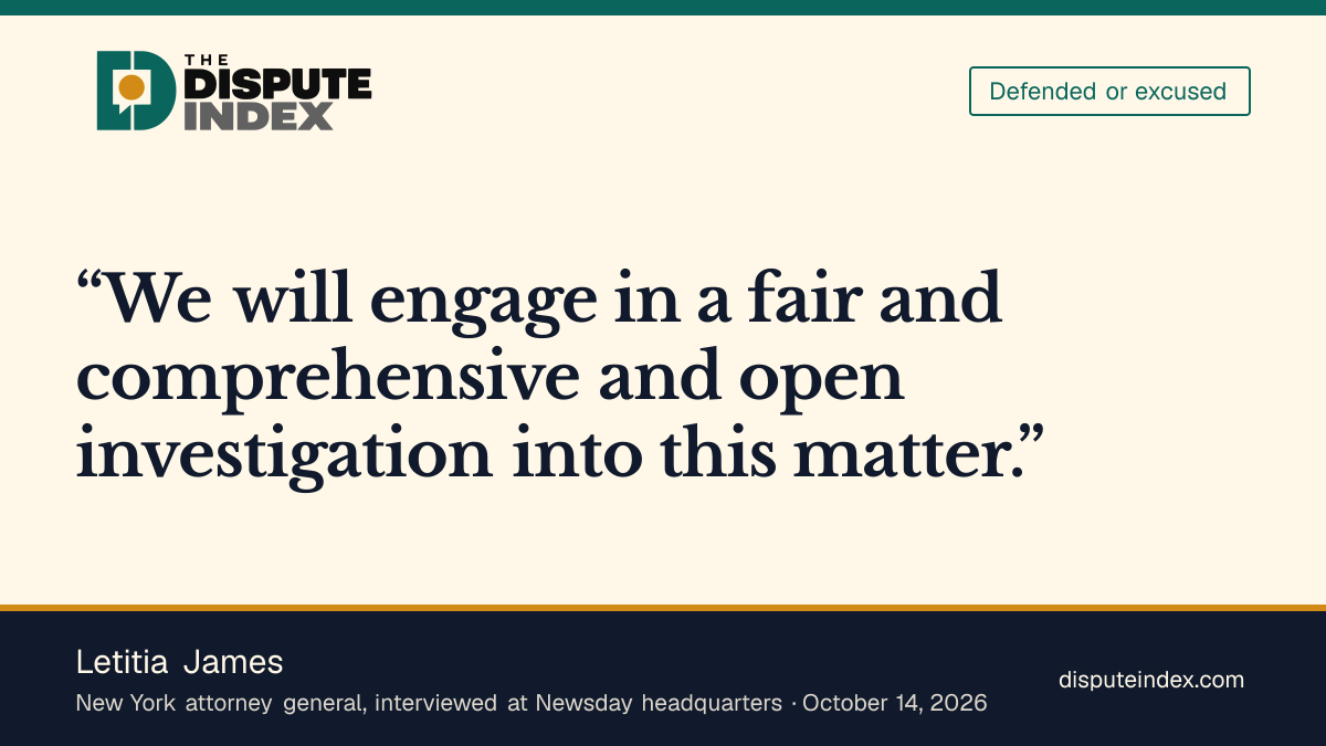 Quote card: Letitia James, James says she will conduct a fair Cornell investigation despite criticism