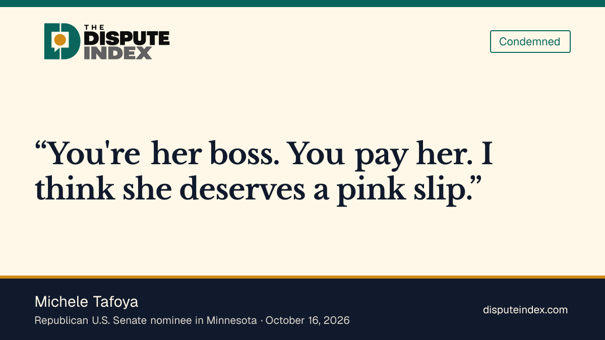 Quote card: Michele Tafoya, Tafoya says Flanagan deserves a pink slip rather than promotion
