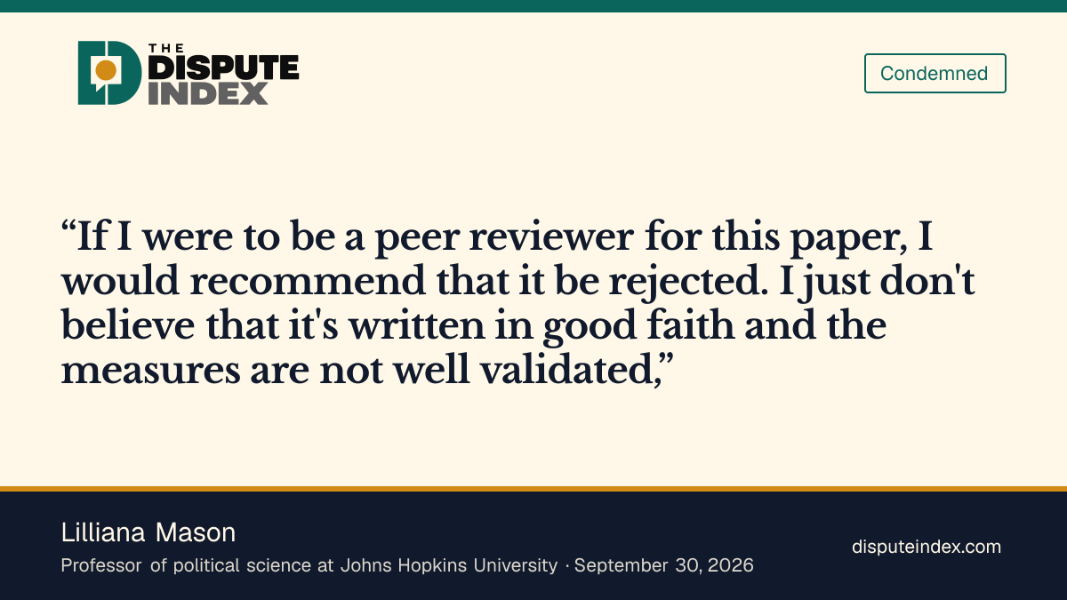 Quote card: Lilliana Mason, Mason says the report's measures are not well validated