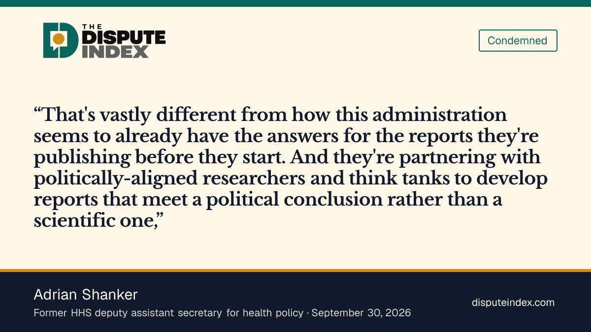 Quote card: Adrian Shanker, Shanker criticizes the commissioning process for the HHS report