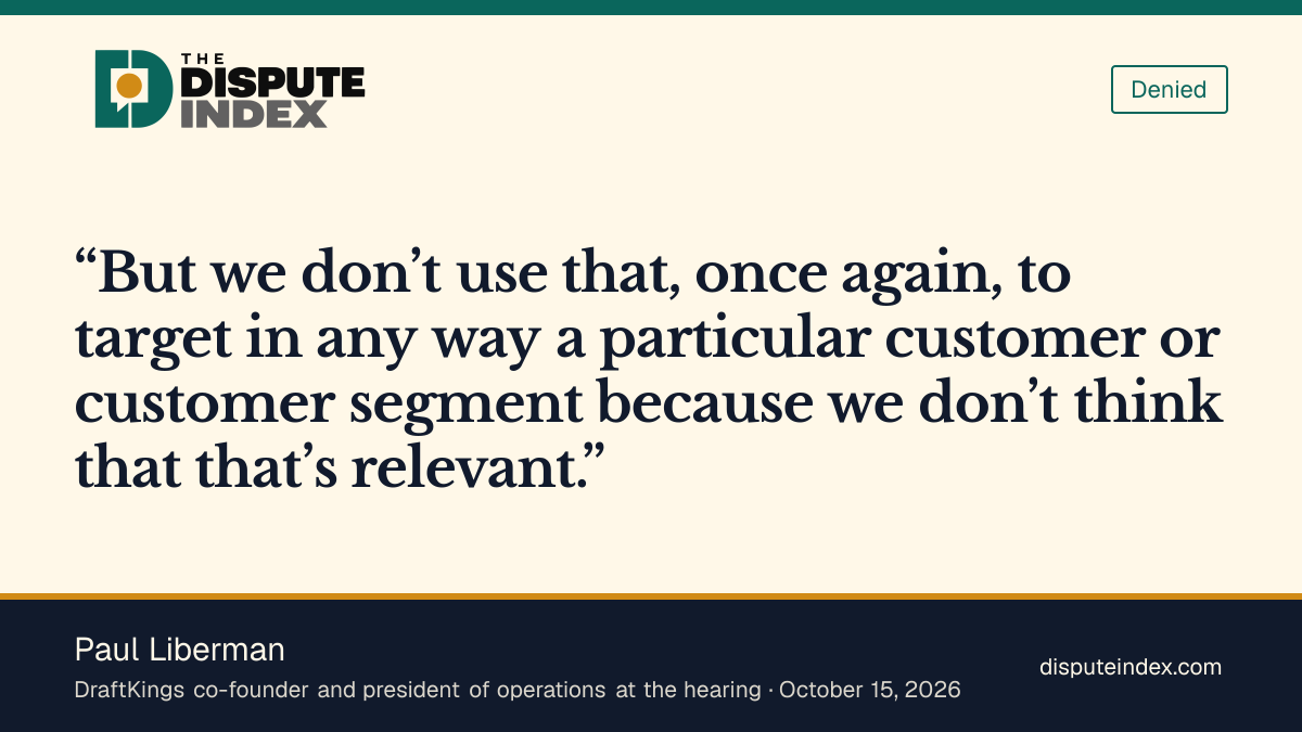 Quote card: Paul Liberman, Liberman denies using losses to target customers