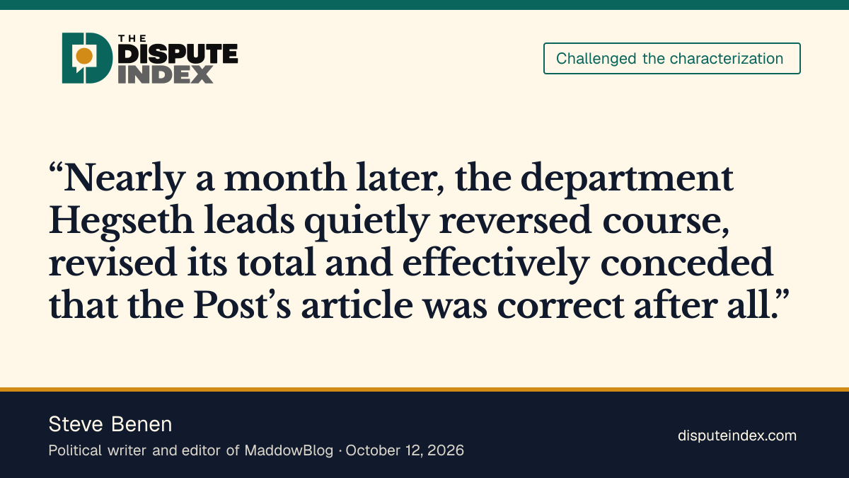 Quote card: Steve Benen, Benen says the revised count undermines Hegseth's attack on reporting