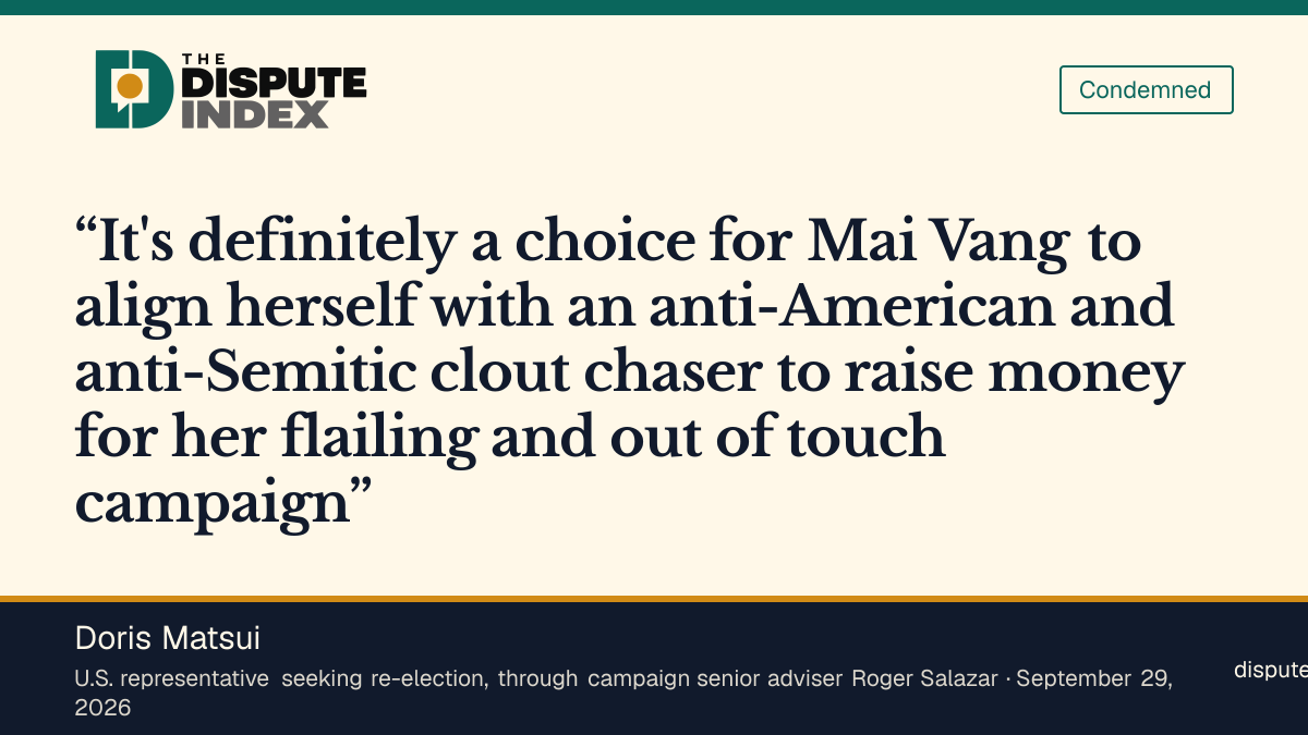 Quote card: Doris Matsui, Matsui's campaign calls Piker an "anti-American and anti-Semitic clout chaser"