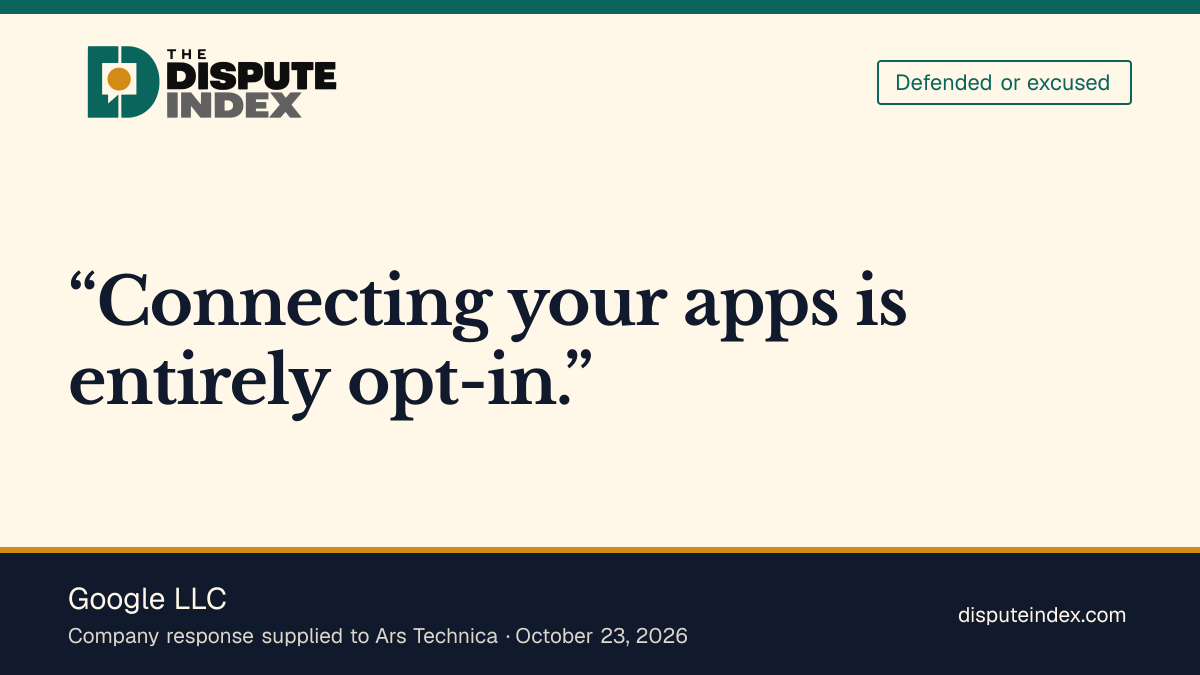 Quote card: Google LLC, Google emphasizes opt-in app connections