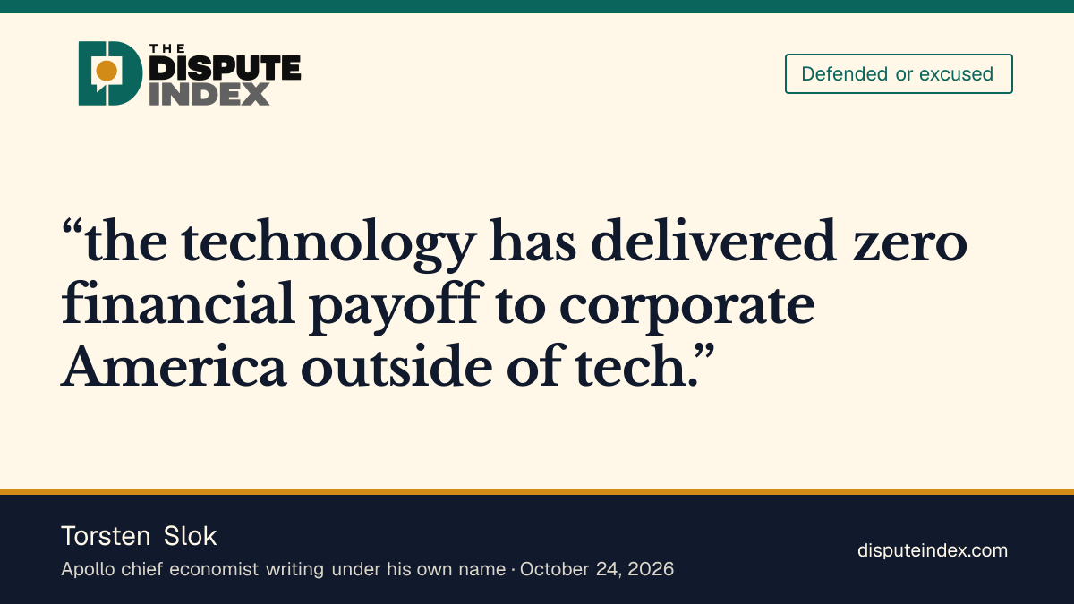 Quote card: Torsten Slok, Slok says AI has produced no financial payoff outside tech