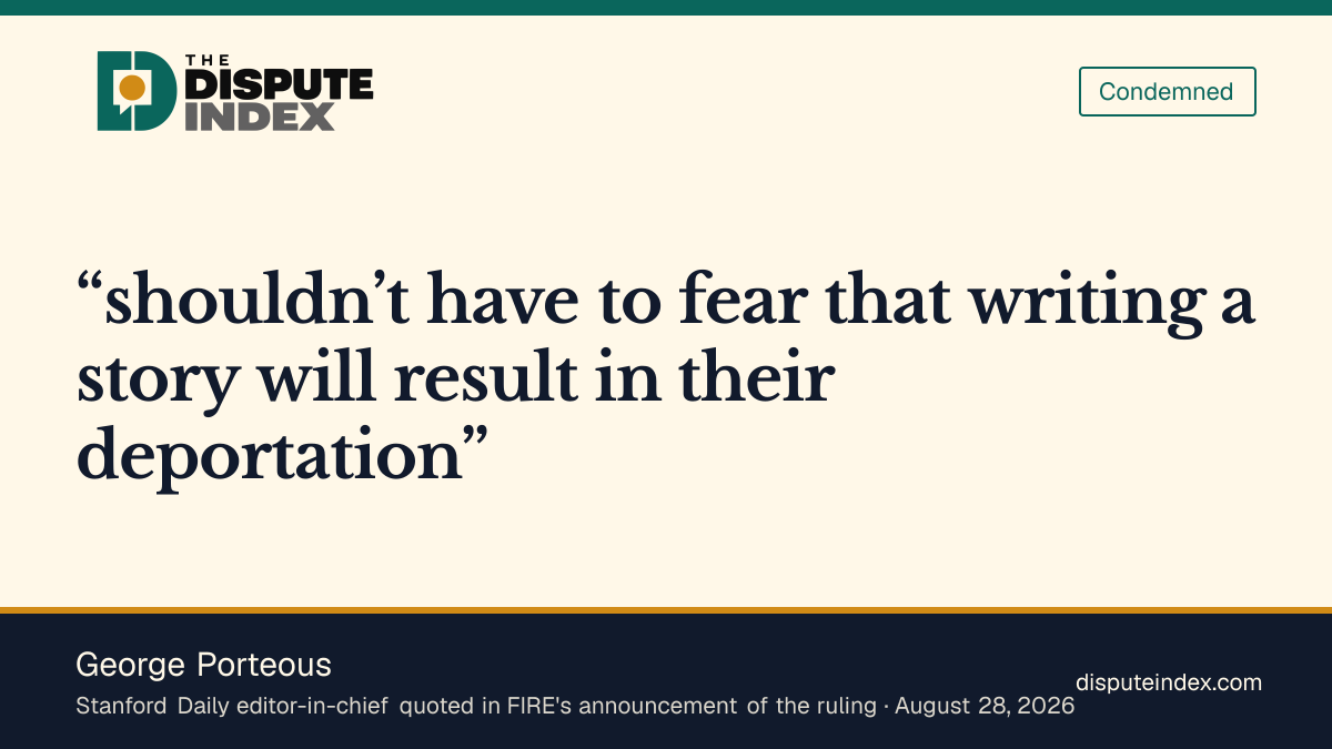 Quote card: George Porteous, Porteous opposes fear of deportation for reporting