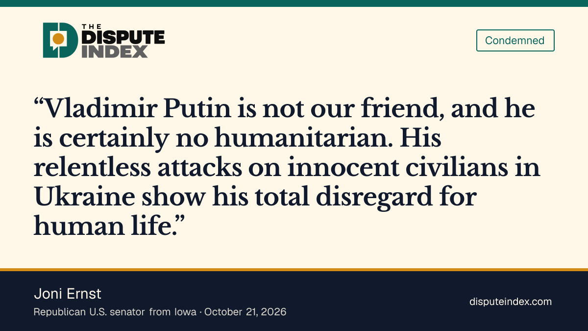 Quote card: Joni Ernst, Joni Ernst says Putin "is certainly no humanitarian"