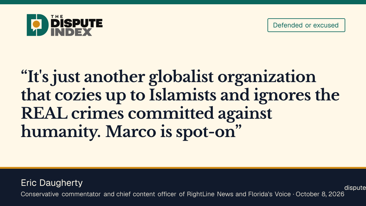 Quote card: Eric Daugherty, Eric Daugherty says Rubio is "spot-on" about Amnesty International