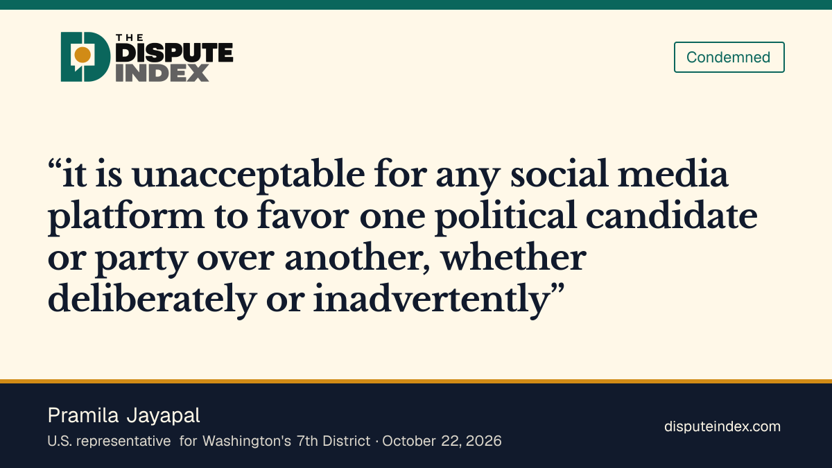 Quote card: Pramila Jayapal, Pramila Jayapal rejects reported unequal treatment of Brazil's candidates